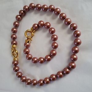 MSN CZ Faux Pearl Necklace Bracelet Set